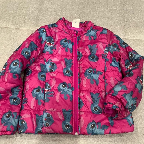 [7-8Y]Disney Stitch Kids Pink and Blue puffer Jacket - Picture 1 of 5